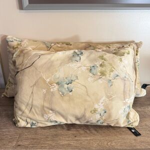 Set of 2 Newport Throw Pillows 1 is Lumbar Duck Feathers 14x27” Floral Beige